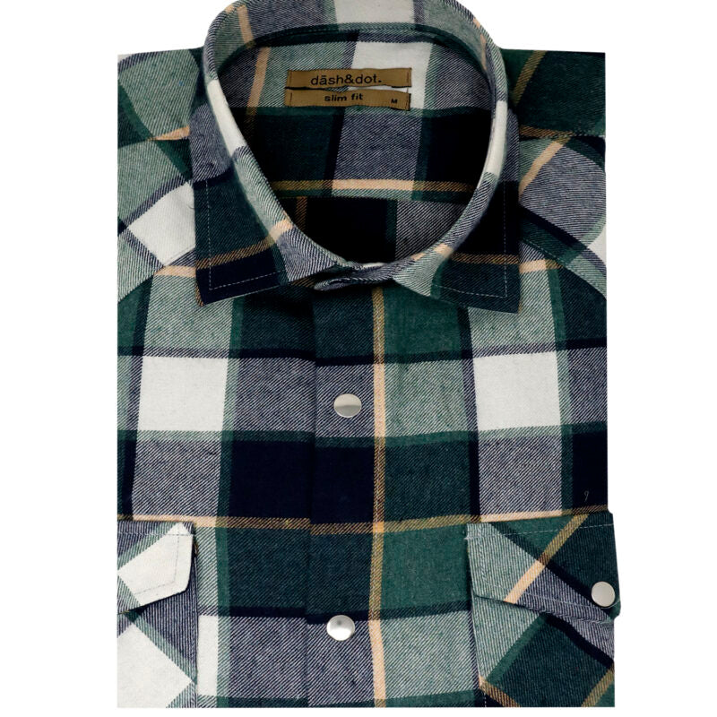 Πουκάμισο Φανέλα Καρό Dash&Dot - Λαδί
