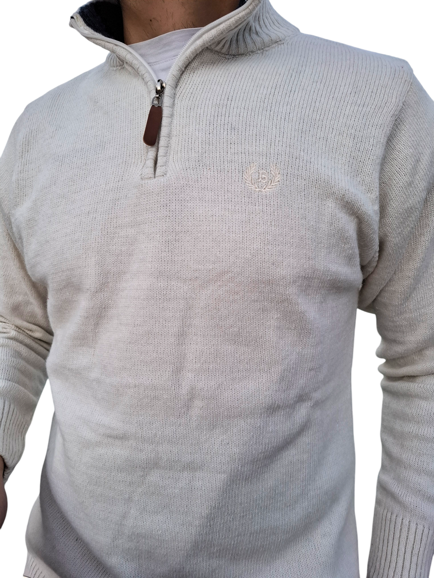 Πουλόβερ Μάλλινο Φερμουάρ BISSARO - Εκρού