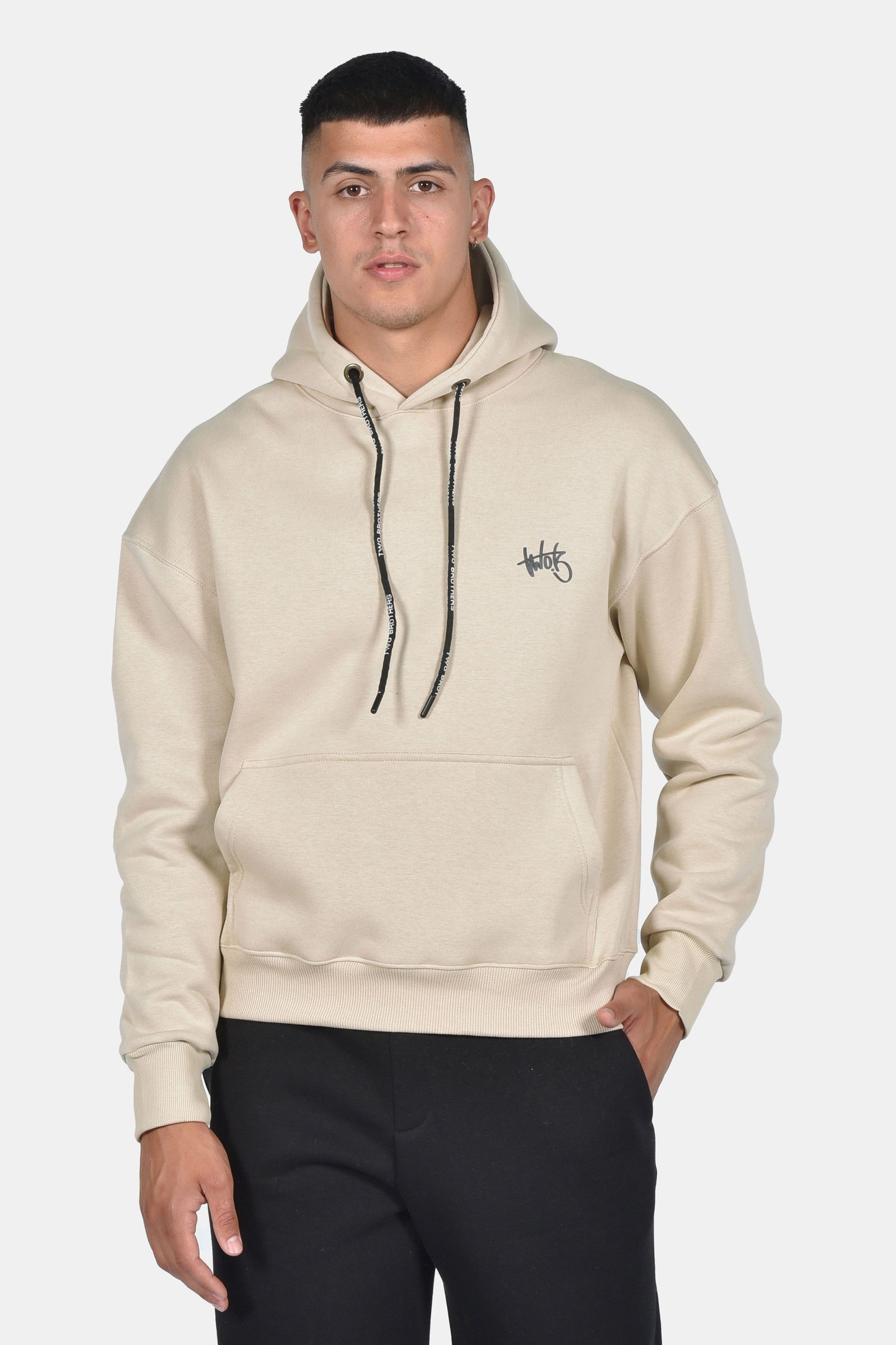 Oversize Hoodie Two Brothers Logo - Μπεζ