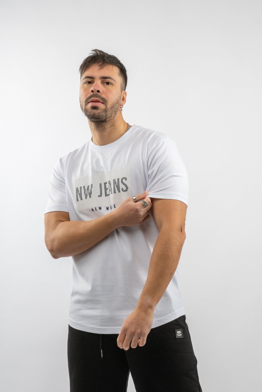 T-Shirt Striped Logo - Λευκό