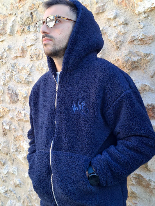 Ζακέτα Oversize Γουνάκι Two Brothers - Μπλέ Σκούρο