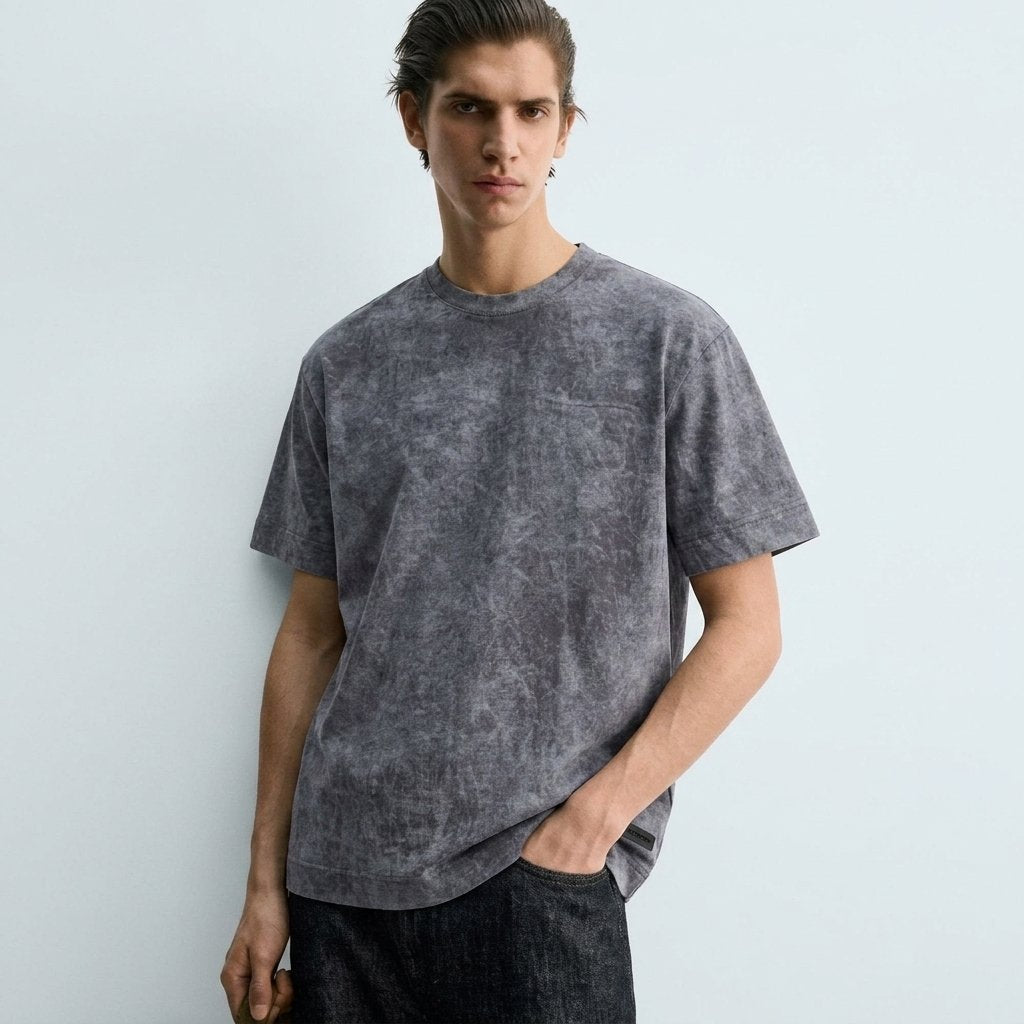 Ανδρικό Oversized T-Shirt Acid Wash - Γκρι