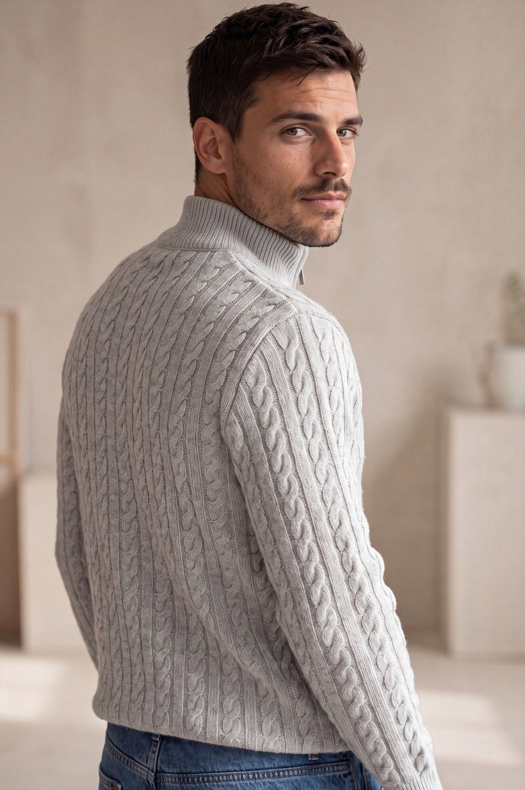 Ανδρικό Πλεκτό Πουλόβερ Cable Half Zip