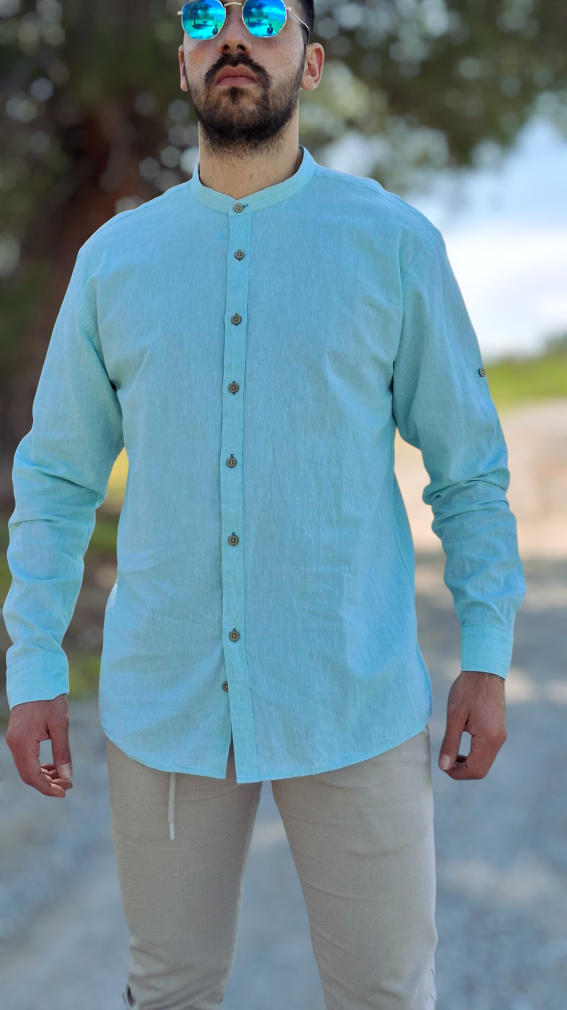 Πουκάμισο Μάο Λινό Riviera Ben Tailor - Μέντα