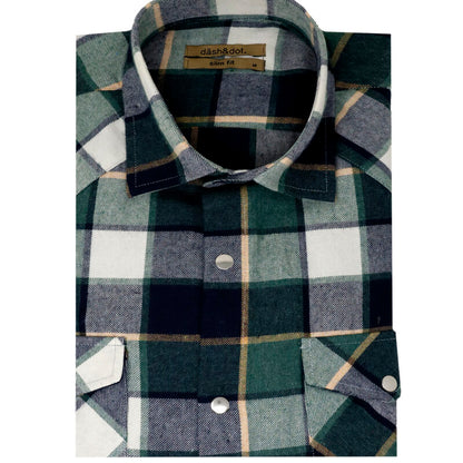Πουκάμισο Φανέλα Καρό Dash&Dot  - Λαδί