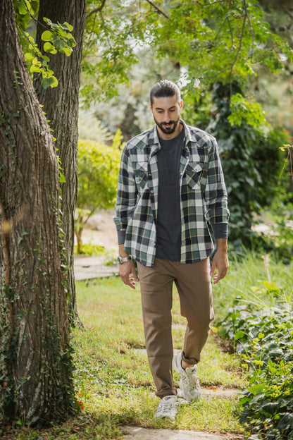 Πουκάμισο Φανέλα Καρό Dash&Dot  - Λαδί