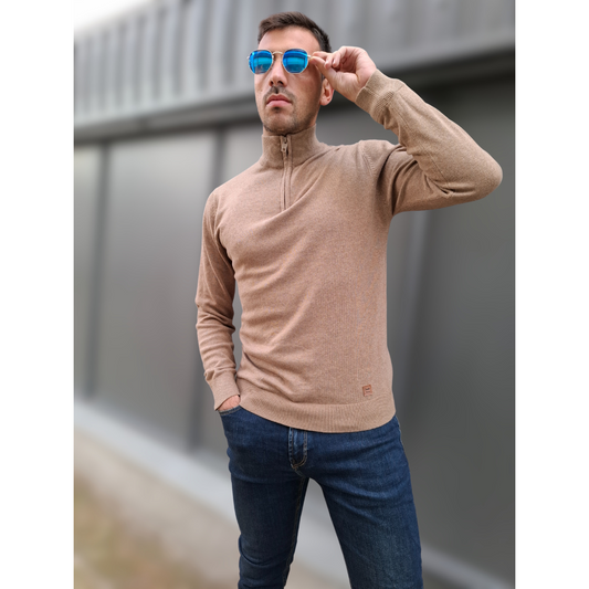 Μπλούζα Zipper Frankie Denim - Κάμελ