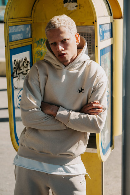 Oversize Hoodie Two Brothers Logo - Μπεζ