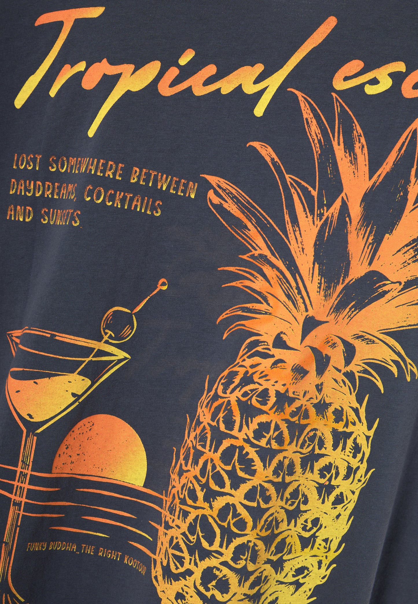 Ανδρικό Oversized T-Shirt Funky Buddha Tropical Print Ανθρακί