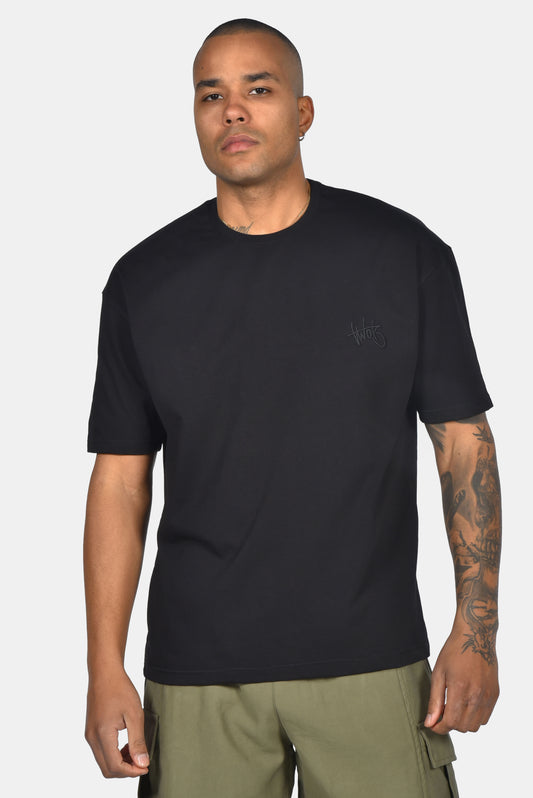 Oversized T-Shirt  με Κέντημα Logo Μαύρο