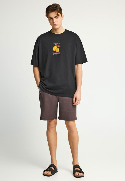 Ανδρικό Oversized T-Shirt Lemon Funky Buddha Μαύρο