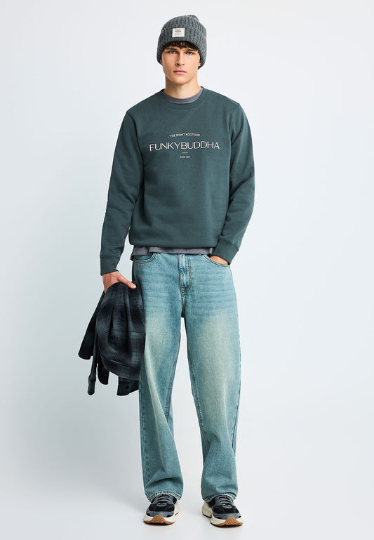 Ανδρική μπλούζα φούτερ crewneck Funky Buddha Πράσινη
