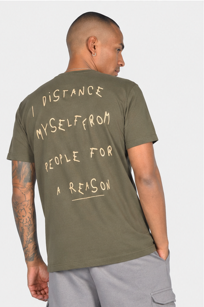 T-Shirt Clever με Print Πλάτης Χακί