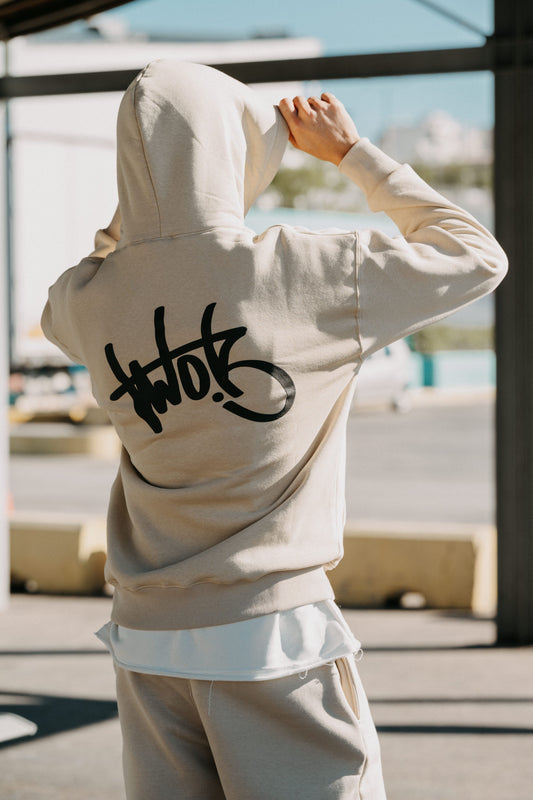 Oversize Hoodie Two Brothers Logo - Μπεζ