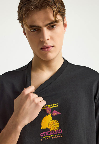 Ανδρικό Oversized T-Shirt Lemon Funky Buddha Μαύρο