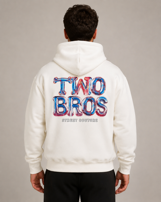 Oversize Hoodie Two Bros Logo - Λευκό