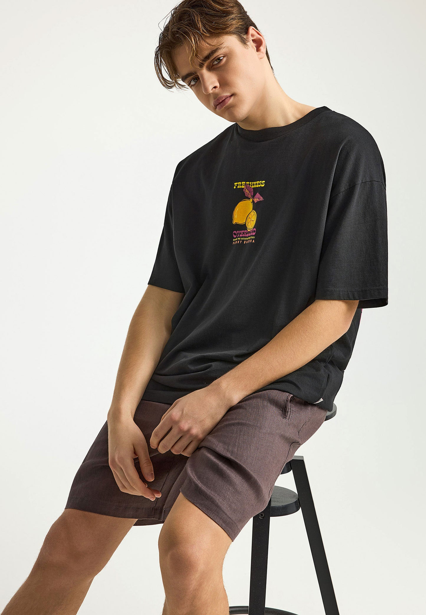Ανδρικό Oversized T-Shirt Lemon Funky Buddha Μαύρο
