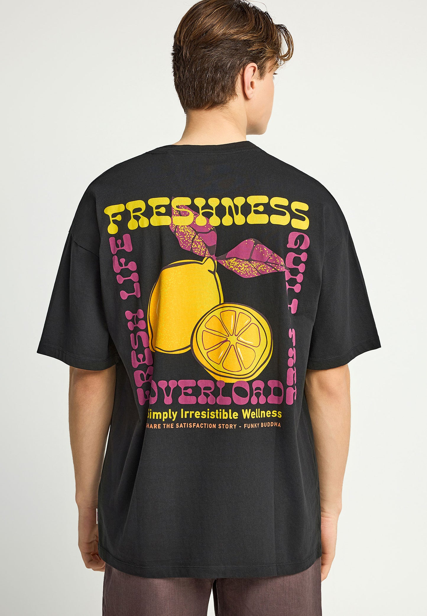 Ανδρικό Oversized T-Shirt Lemon Funky Buddha Μαύρο