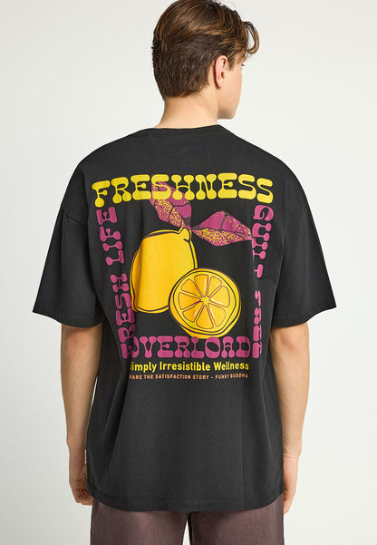 Ανδρικό Oversized T-Shirt Lemon Funky Buddha Μαύρο