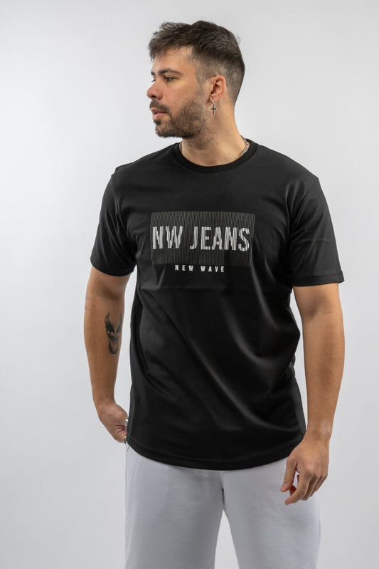T-Shirt Striped Logo - Μαύρο