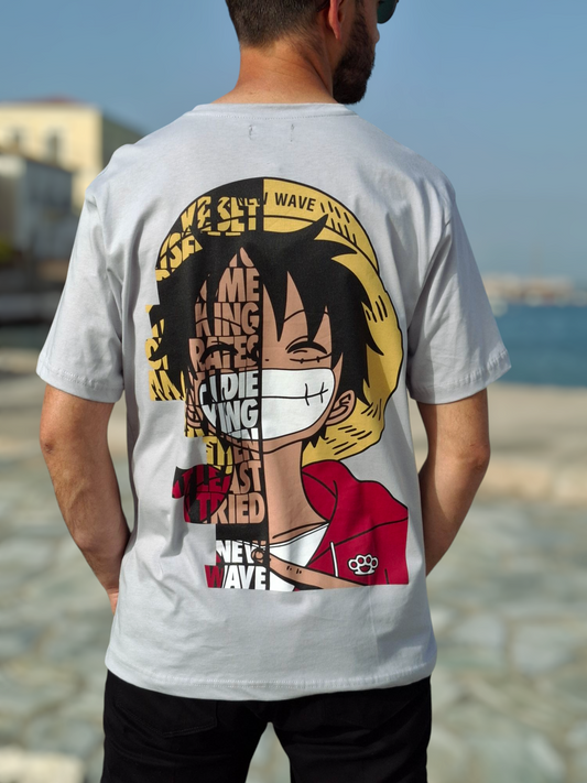 Oversize T-Shirt Strawhat Logo - Γκρι