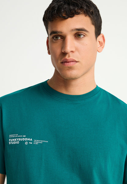 Ανδρικό T-shirt Logo Print Funky Buddha Πετρόλ