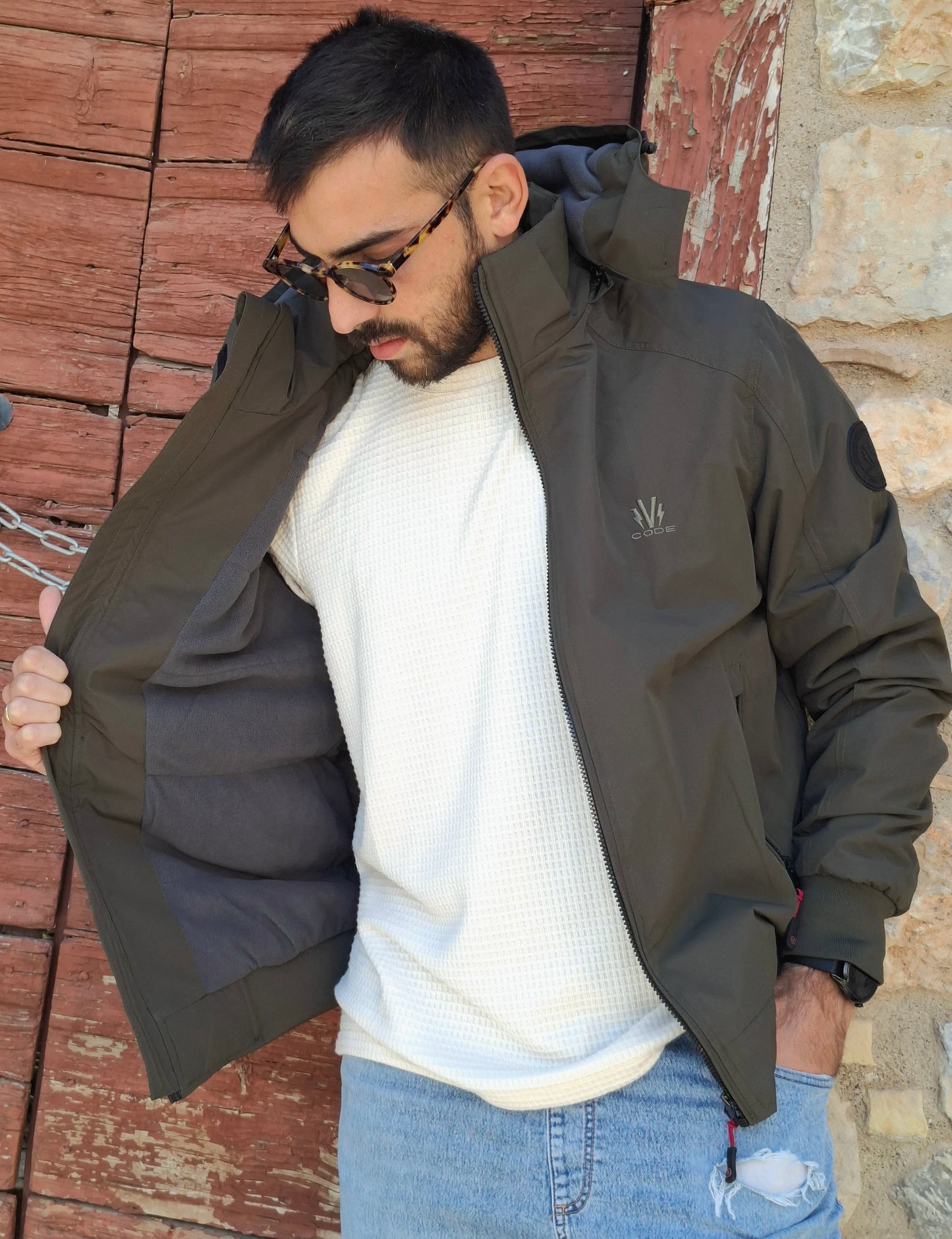 Ανδρικό Μπουφάν Slim Fit V-CODE 532 - Λαδί