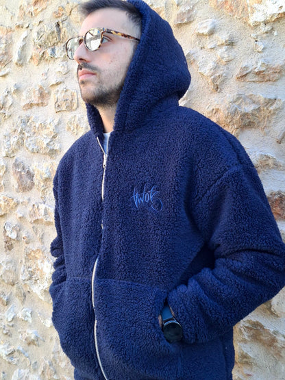 Ζακέτα Oversize Γουνάκι Two Brothers  - Μπλέ Σκούρο