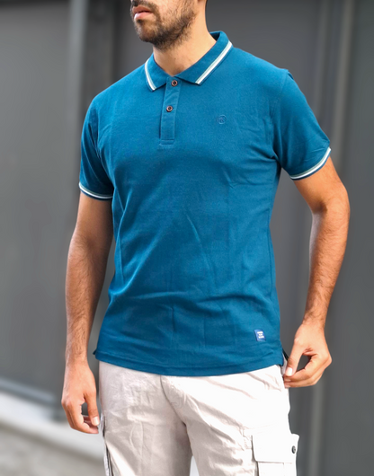 T-shirt Gentleman Polo – Πετρόλ με Ρίγες