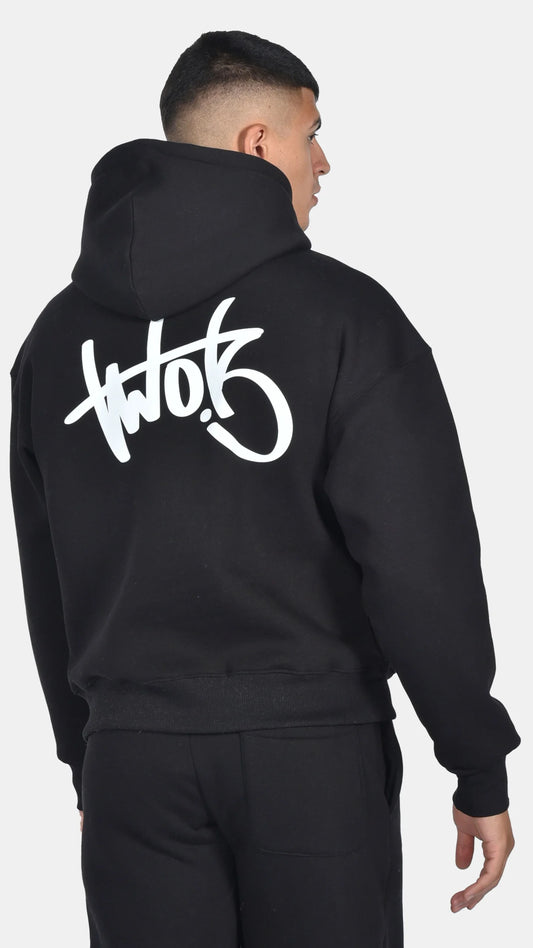 Oversize Hoodie Two Brothers Logo - Μαύρο