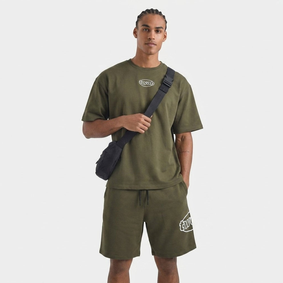 Ανδρική Βερμούδα Oversized Print Two Brothers Χακι