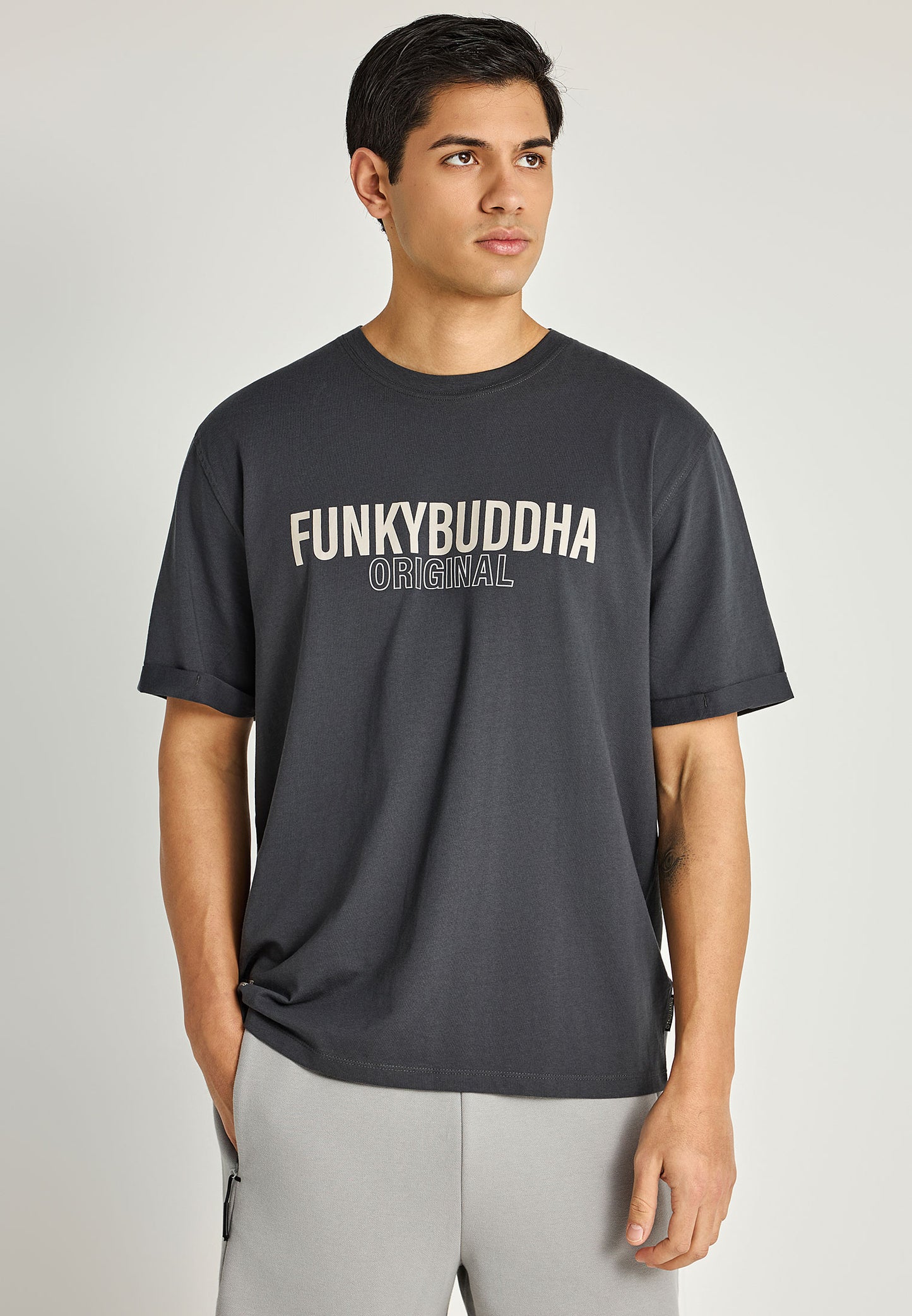 Ανδρικό T-Shirt Relax Fit Funky Buddha Ανθρακί