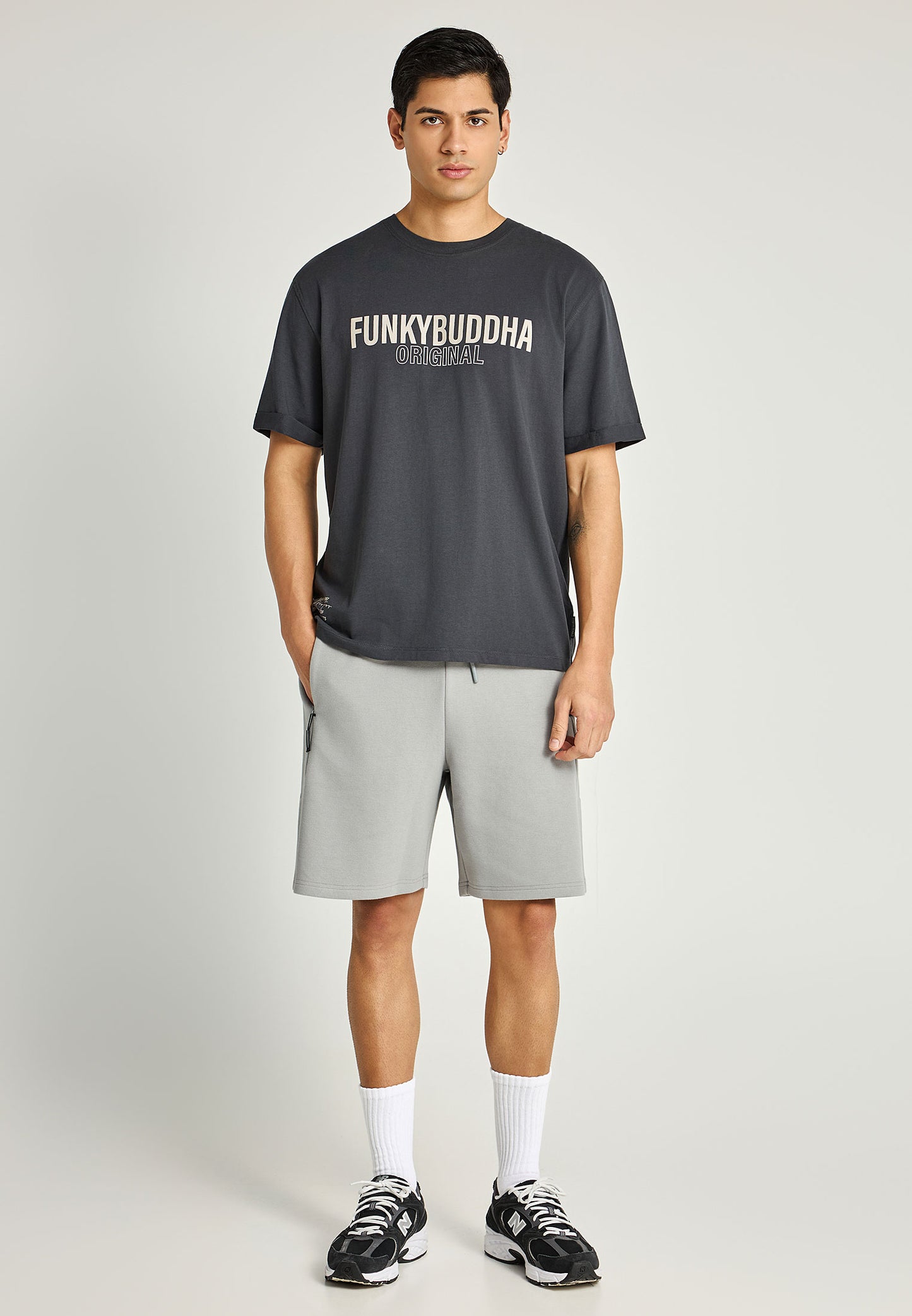Ανδρικό T-Shirt Relax Fit Funky Buddha Ανθρακί