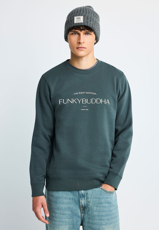 Ανδρική μπλούζα φούτερ crewneck Funky Buddha Πράσινη