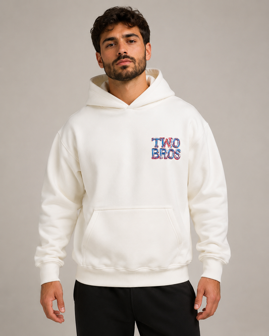 Oversize Hoodie Two Bros Logo - Λευκό