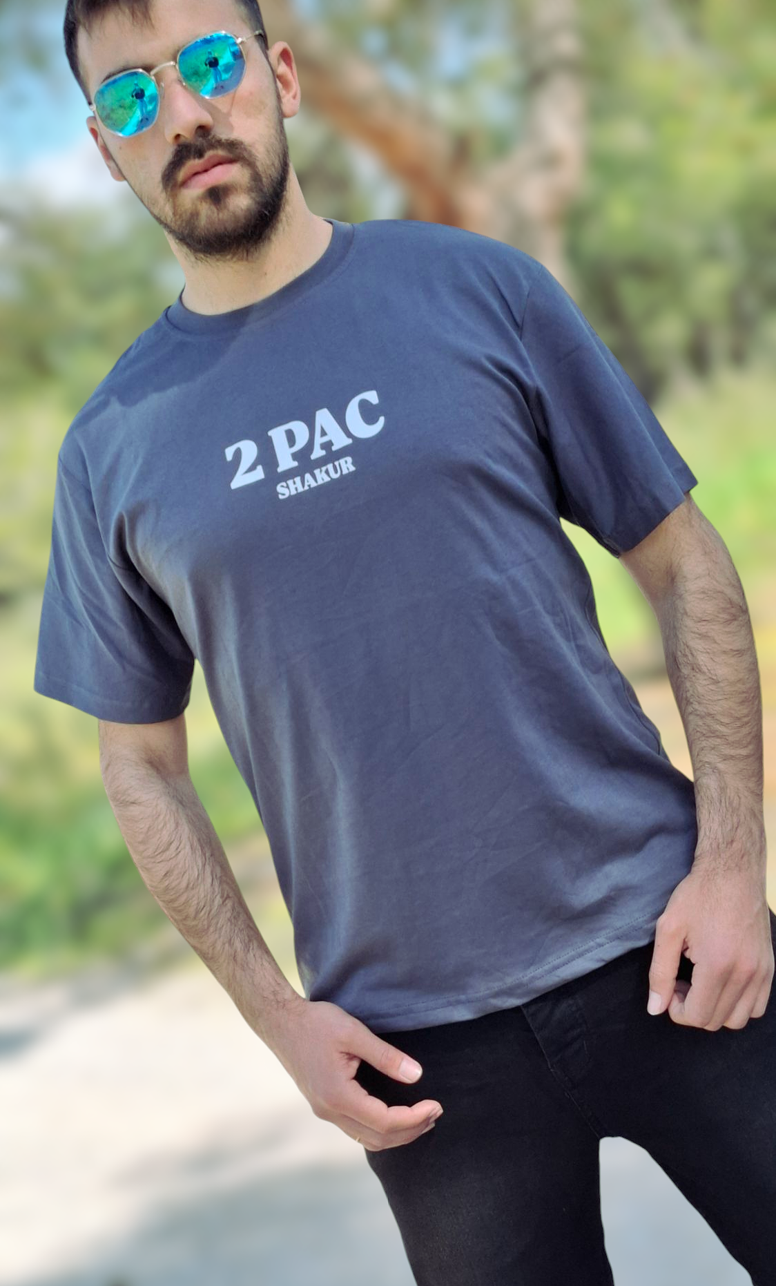 Oversize T-Shirt 2Pac - Ανθρακί
