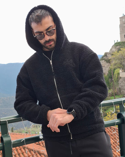 Ζακέτα Oversize Γουνάκι Two Brothers  - Μαύρο