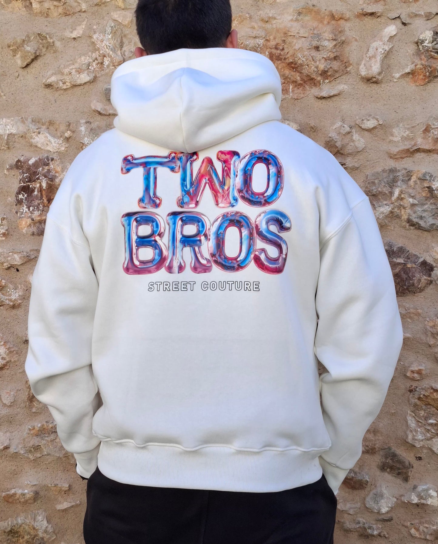 Oversize Hoodie Two Bros Logo - Λευκό