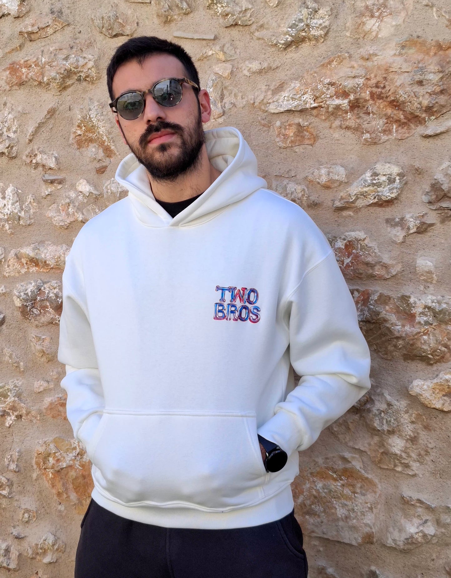Oversize Hoodie Two Bros Logo - Λευκό