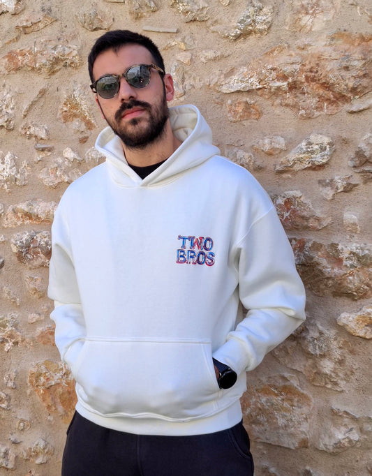 Oversize Hoodie Two Bros Logo - Λευκό