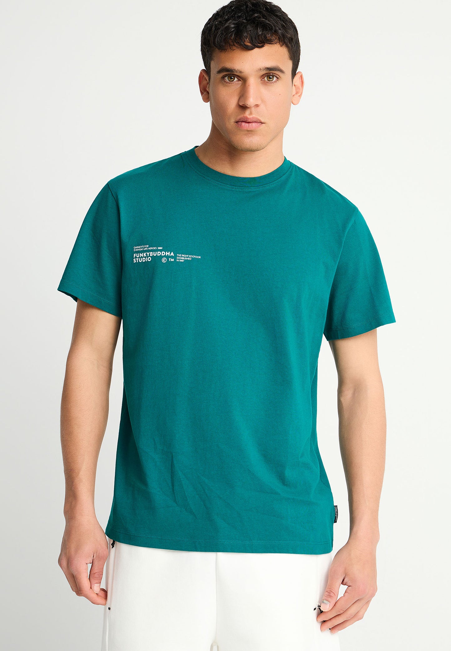 Ανδρικό T-shirt Logo Print Funky Buddha Πετρόλ