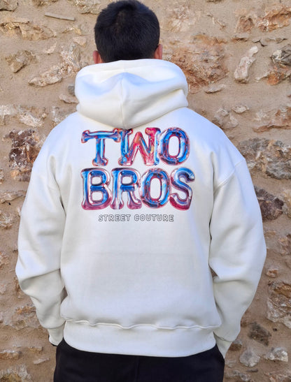 Oversize Hoodie Two Bros Logo - Λευκό