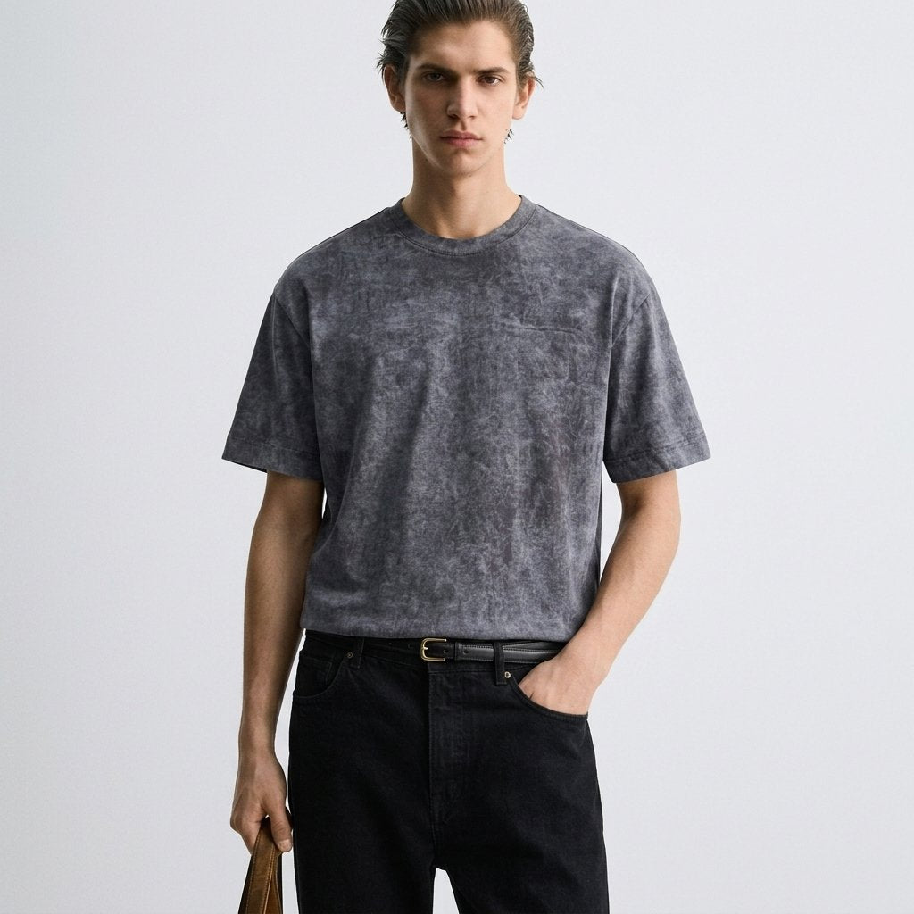 Ανδρικό Oversized T-Shirt Acid Wash - Γκρι