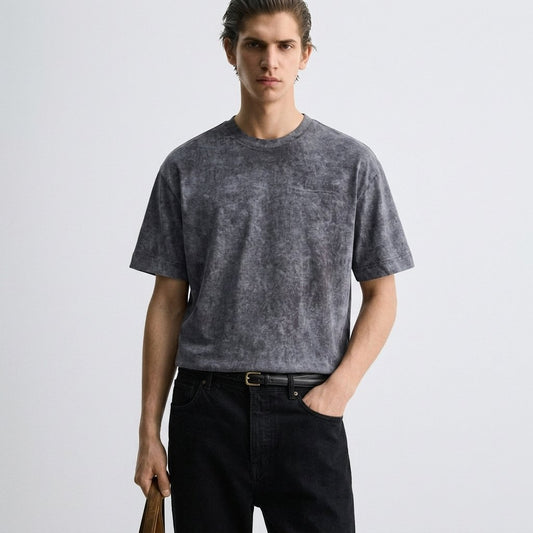 Ανδρικό Oversized T-Shirt Acid Wash - Γκρι