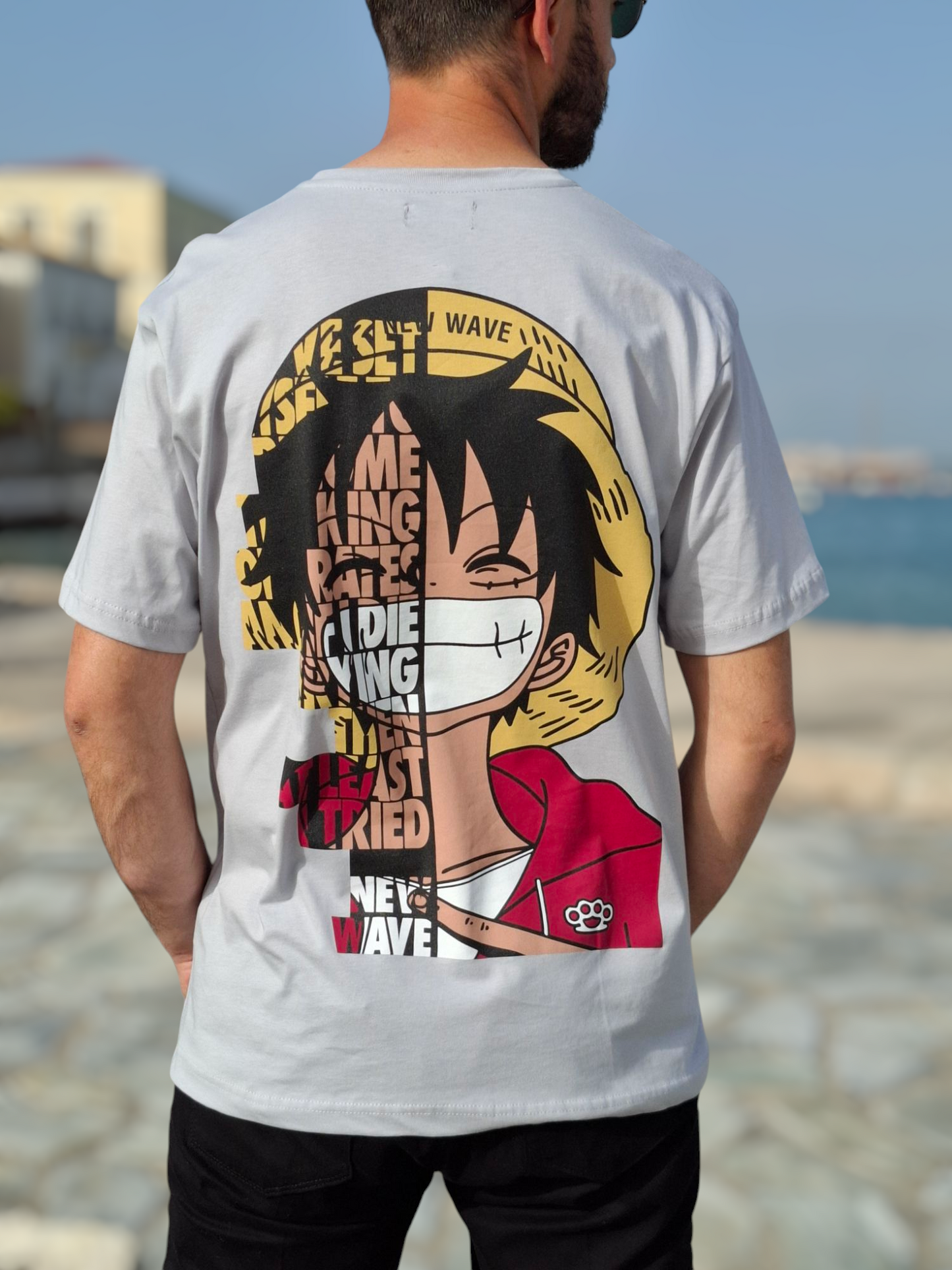 Oversize T-Shirt Strawhat Logo - Γκρι