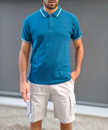 T-shirt Gentleman Polo – Πετρόλ με Ρίγες