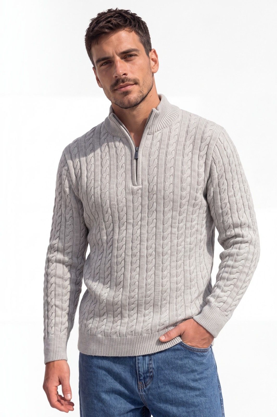 Ανδρικό Πλεκτό Πουλόβερ Cable Half Zip