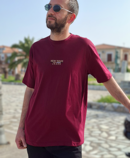 T-shirt New Wave Jeans Logo - Μπορντώ