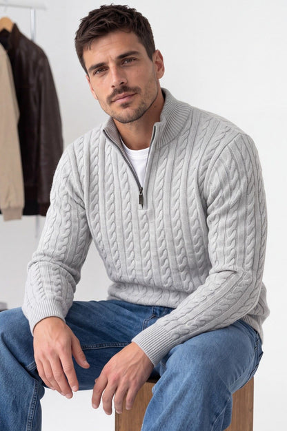 Ανδρικό Πλεκτό Πουλόβερ Cable Half Zip