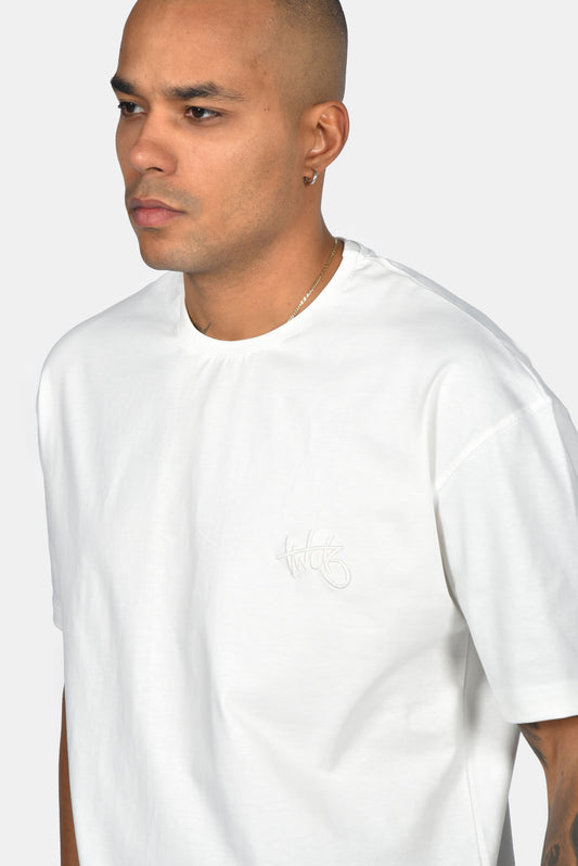 Oversized T-Shirt  με Κέντημα Logo Λευκό